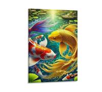 DHBANEIOK Koi Fish Pond Poster Artwork Canvas Prints Picture Modern Canvas Wall Art Picture Wall Hanging for Bedroom Living Room Decor 08x12inch(20x30cm)