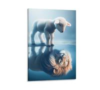 DHBANEIOK Lamb And Lion Reflection Poster Artwork Canvas Prints Picture Modern Canvas Wall Art Picture Wall Hanging for Bedroom Living Room Decor 24x36inch(60x90cm)