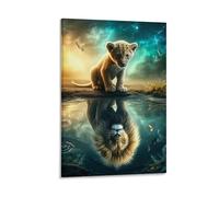 DHBANEIOK Lion Cub Reflection Wall Decor Poster Giclee Canvas Prints Modern Wall Art Picture Wall Hanging for Home Decorations 12x18inch(30x45cm)