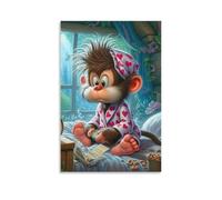 DHBANEIOK Monkey Waking Up Poster Artwork Canvas Prints Picture Modern Canvas Wall Art Picture Wall Hanging for Living Room Home Decorations 08x12inch(20x30cm)