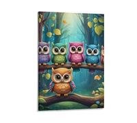 DHBANEIOK Owls in Forest Poster Artwork Canvas Prints Picture Modern Canvas Wall Art Picture Wall Hanging for Bedroom Living Room Decor 20x30inch(50x75cm)