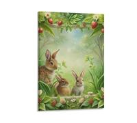 DHBANEIOK Rabbits in Garden Poster Artwork Canvas Prints Picture Modern Wall Art Picture Wall Hanging for Living Room Home Decorations 08x12inch(20x30cm)