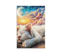 DHBANEIOK Sleeping Cat Dream Wall Decor Poster Canvas Prints Picture Modern Wall Art Picture Wall Hanging for Living Room Home Decorations 12x18inch(30x45cm)