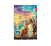 DHBANEIOK Sleeping Cat Scene Poster Artwork Giclee Canvas Prints Modern Canvas Wall Art Picture Wall Hanging for Living Room Home Decorations 20x30inch(50x75cm)
