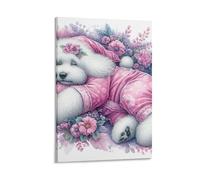 DHBANEIOK Sleeping Dog Flowers Poster Artwork Canvas Prints Picture Modern Canvas Wall Art Picture Wall Hanging for Office Gym Living Room Decor 20x30inch(50x75cm)