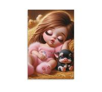 DHBANEIOK Sleeping Girl Pig Chick Poster Artwork Canvas Prints Picture Modern Canvas Wall Art Picture Wall Hanging for Bedroom Living Room Decor 08x12inch(20x30cm)