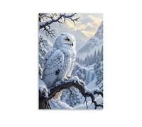 DHBANEIOK Snowy Owl Perch Poster Artwork Giclee Canvas Prints Modern Wall Art Picture Wall Hanging for Living Room Bedroom Home Decorations 08x12inch(20x30cm)