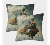 DHBANEIOK Steam Train Throw Pillow Cases Pack of 2 Invisible Zipper Dream Train Pillow Case For Outdoor Patio GardenBlench Living Room Sofa 50x50cm
