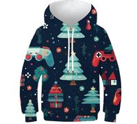 DHBANEIOK Teen Girl Boy Christmas Tree 3D Prints Pullover Jumpers Breathable Hoodies Patterned Sweatshirts 7-9Y