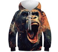 DHBANEIOK Teen Girl Boy Gorilla Hoodies 3D Kids Funny Printed Pullover Hooded Sweatshirt Pockets Age 4-16 8-10Y