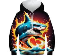 DHBANEIOK Teen Girl Boy Shark Hoodies 3D Kids Funny Printed Pullover Hooded Sweatshirt Pockets Age 4-16 6-7Y
