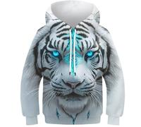 DHBANEIOK Teen Girl Boy Tiger Kids Hoodie 3D Printed Pullover Jumper Hooded Sweatshirt with Pockets 8-9Y