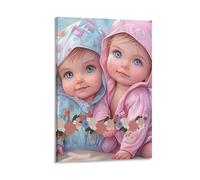 DHBANEIOK Twin Babies Beach Poster Artwork Giclee Canvas Prints Modern Canvas Wall Art Picture Wall Hanging for Home Decorations 24x36inch(60x90cm)