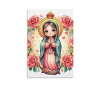 DHBANEIOK Virgin Mary Roses Wall Decor Poster Canvas Prints Picture Modern Canvas Wall Art Picture Wall Hanging for Living Room Bedroom Home Decorations 12x18inch(30x45cm)