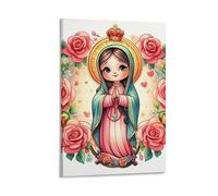 DHBANEIOK Virgin Mary Roses Wall Decor Poster Giclee Canvas Prints Modern Wall Art Picture Wall Hanging for Bathroom Wall Decor 24x36inch(60x90cm)