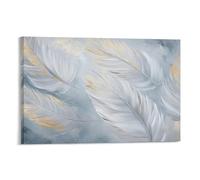 DHBANEIOK Wall Art Artistic Feather Paintingon Canvas White Feather Artwork on Canvas The Picture Print On Home Decor for Living Room Bedroom Home Decorations 16x24inch(40x60cm)