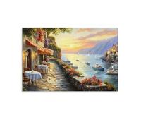 DHBANEIOK Wall Art Italian Ports Paintingon Canvas Boat Giclee Canvas Modern Artwork Pictures Paintings Wall Art Decor For Home Decor Decoration Gift 20x30inch(50x75cm)