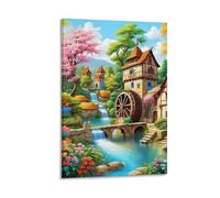 DHBANEIOK Watermill Village_1 Wall Decor Poster Canvas Prints Picture Modern Canvas Wall Art Picture Wall Hanging for Living Room Bedroom Home Decorations 16x24inch(40x60cm)