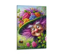 DHBANEIOK Witch in Flowers Poster Artwork Canvas Prints Picture Modern Canvas Wall Art Picture Wall Hanging for Dining Room Kitchen Home Office Decor 20x30inch(50x75cm)