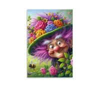 DHBANEIOK Witch in Flowers Poster Artwork Giclee Canvas Prints Modern Wall Art Picture Wall Hanging for Dining Room Kitchen Home Office Decor 20x30inch(50x75cm)