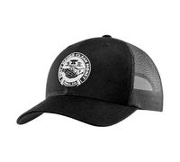 DHCM Catena Hat - Dirty Hands Clean Money Snapback Cap, Men’s Workwear Hat, Curved Brim, Adjustable Fit, Black With Rubber Patch - Meshback, One size