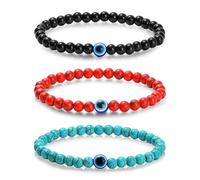 Dhdgzq Blue Evil Eye Bracelets,Mens Bracelet,Evil Eye Lucky Bracelet for Protection Blessing,Black Bead Protection Jewelry Handmade Bracelet for Women Men Spiritual Gift, 9.8 Inches, Stone, no