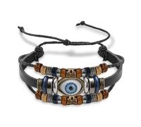 Dhdgzq Blue Evil Eye Bracelets,Mens Bracelet,Evil Eye Lucky Bracelet for Protection Blessing,Black Bead Protection Jewelry Handmade Bracelet for Women Men Spiritual Gift, 9.8 Inches, Stone, no