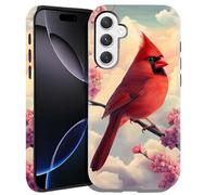 DHEEBFWE Case for Samsung Galaxy A16 5G,Hybrid 2-Layer Hard Shell+Silicone Double Protective Scratch-Resistant Shockproof Case for Men Boys Women Girls,Cardinal Bird Cherry Blossom