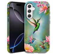 DHEEBFWE Case for Samsung Galaxy A16 5G,Hybrid 2-Layer Hard Shell+Silicone Double Protective Scratch-Resistant Shockproof Case for Men Boys Women Girls,Hummingbird and Flowers