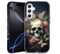 DHEEBFWE Case for Samsung Galaxy A16 5G,Hybrid 2-Layer Hard Shell+Silicone Double Protective Scratch-Resistant Shockproof Case for Men Boys Women Girls,Butterfly Skull Flower
