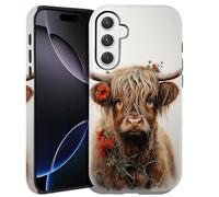 DHEEBFWE Case for Samsung Galaxy A36 5G,Hybrid 2-Layer Hard Shell+Silicone Double Protective Scratch-Resistant Shockproof Case for Men Boys Women Girls,Cute Highland Cow