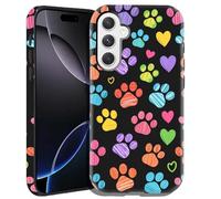 DHEEBFWE Case for Samsung Galaxy S25 6.2",Hybrid 2-Layer Hard Shell+Silicone Double Protective Scratch-Resistant Shockproof Case for Men Boys Women Girls,Colorful Paw Prints