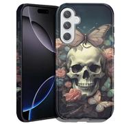 DHEEBFWE Case for Samsung Galaxy S25 FE 6.7",Hybrid 2-Layer Hard Shell+Silicone Double Protective Scratch-Resistant Shockproof Case for Men Boys Women Girls,Butterfly Skull Flower