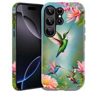 DHEEBFWE Case for Samsung Galaxy S25 Ultra 6.9",Hybrid 2-Layer Hard Shell+Silicone Double Protective Scratch-Resistant Shockproof Case for Men Boys Women Girls,Hummingbird and Flowers