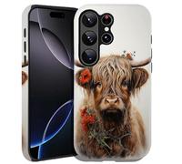 DHEEBFWE Case for Samsung Galaxy S25 Ultra 6.9",Hybrid 2-Layer Hard Shell+Silicone Double Protective Scratch-Resistant Shockproof Case for Men Boys Women Girls,Cute Highland Cow