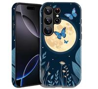 DHEEBFWE Case for Samsung Galaxy S25 Ultra 6.9",Hybrid 2-Layer Hard Shell+Silicone Double Protective Scratch-Resistant Shockproof Case for Men Boys Women Girls,Blue Butterflies Moon