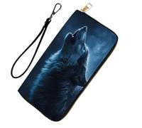 DHEEBFWE RFID Blocking Wristlet Wallet for Women & Teen Girls-Large Capacity Leather Phone Clutch with Removable Strap, The Wolf, Small