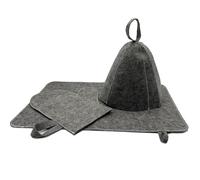 DHER 3 Pieces Felt Sauna Hat Sauna Hat Felt Cap for Sauna Gloves Hat Cushion Combination, Portable Sauna Accessories Reusable (Set of 3 Gray)