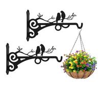 DHFUCNKO 2 PCS Hanging Basket Bracket, Iron Plant Hanger,Ceiling Hooks for Hang Plants,Hanging Plant Hooks,Wall Mounted Hook for Garden Flowers/Chimes/Lantern/Light/Bird Feeder, Pack of 2 Black