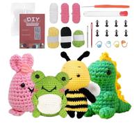 DHFUCNKO Crochet Kit for Beginners, Crochet Animal Kit, Crochet Starter Kit with Step-by-Step Video Tutorials, Knitting Kit for Adults Beginners DIY Craft Art - Dinosaur,Frog,Rabbit,Bee