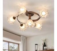 DHGIE Vintage Floral Semi Flush Mount Ceiling Light E27 Ceiling Lamp with Acrylic Flower Shade Hanging Flower Light Fixture for Bedroom Living Room Dining Room and Kitchen Island(6heads)