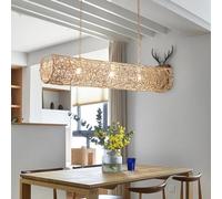DHGIE Vintage Pendant Lamp Handmade Knitting Handmade Boho Light Shade Natural Bamboo Pendant Lights Height Adjustable Pendant Lights Restaurant Bedroom Living Room Chandelier (Color : Beige, Size :