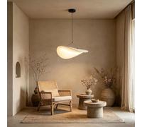 DHGIE Wabi Sabi Pendant Light 3-Color Dimmable LED Hanging Lamp with Imitation Silk Shade Minimalist Ceiling Light Fixture for Dining Room Bedroom Kitchen Island Living Room(40CM)