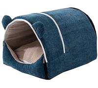 DHGTEP Cat Bed Cave with Roof Igloo, Fluffy PP Cotton Winter Warming Hooded Cat Tent Sleeping Bed with Removable Washable Cushion for Indoor Kittens and Small Dogs (Color : Blue, Size : L)