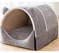 DHGTEP Cat Bed Cave with Roof Igloo, Fluffy PP Cotton Winter Warming Hooded Cat Tent Sleeping Bed with Removable Washable Cushion for Indoor Kittens and Small Dogs (Color : Gray, Size : L)