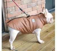 DHGTEP Small Medium Leather Dog Coat With Harness, Leather Dog Jacket Coat Warm Winter Dog Clothes Waterproof For French Bulldog (Color : Beige, Size : M)