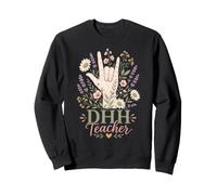 DHH Teacher Deaf Hard of Hearing ASL Floral Graphic Tee Sweatshirt