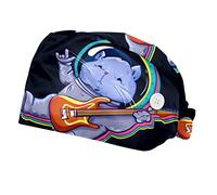 DHH166 2 Packs Working Cap with Buttons Sweatband Adjustable Hats Surgical Caps for Women Men, Animal Playing Guitar Pattern, Multicolored1, One Size, (fhm-003)