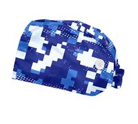 DHH166 2 Packs Working Cap with Buttons Sweatband Adjustable Hats Surgical Caps for Women Men, Camo Blue Military