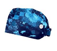 DHH166 2 Packs Working Cap with Buttons Sweatband Adjustable Hats Surgical Caps for Women Men, Camo Blue Military